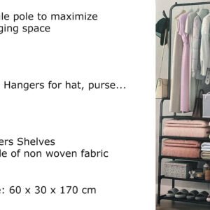 Single Pole Garment Rack with 5 Non woven Shelves