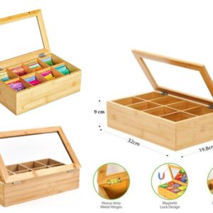 Bamboo & Acrylic Tea Box 8 Compartments
