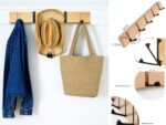 Bamboo Wall Mounted Hanger with 5 Retractable Hooks