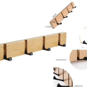 Bamboo Wall Mounted Hanger with 4 Retractable Hooks