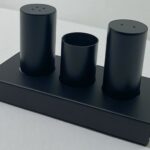 Mat Black Salt and Pepper and Toothpicks Set Stand