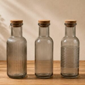 Fume Colored Glass Bottle w Cork Cover Embossed Designs