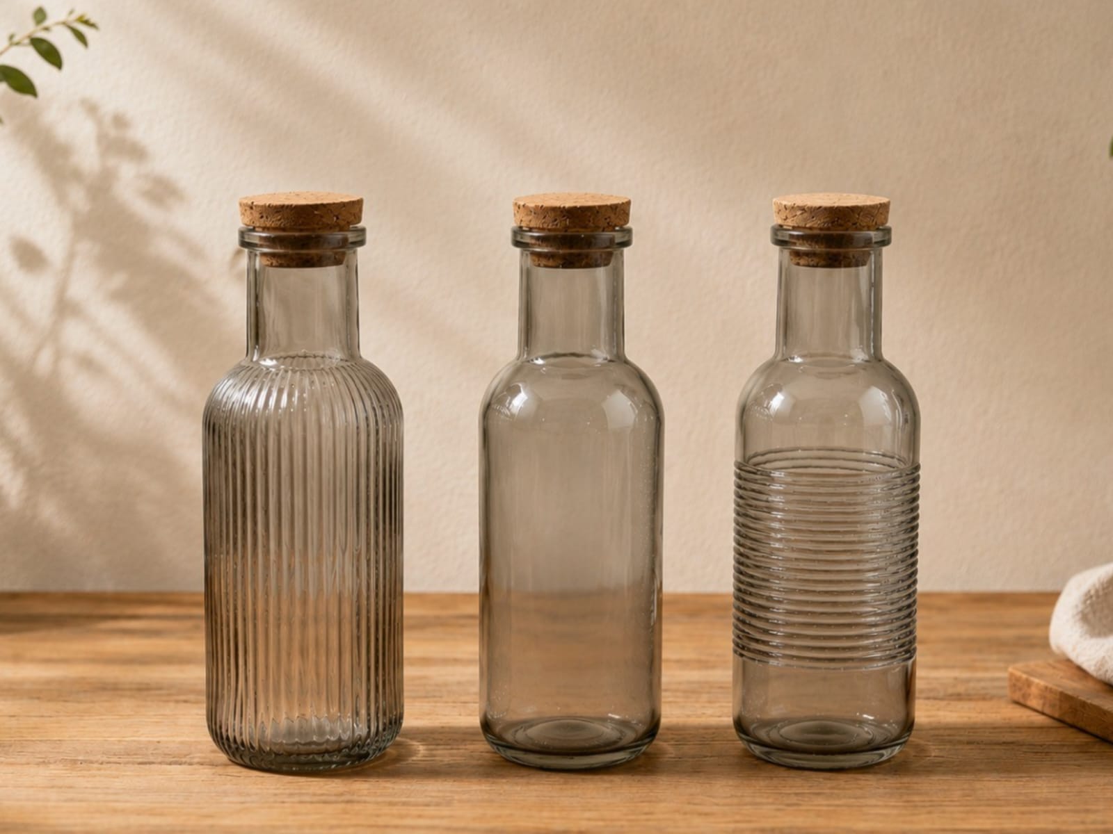 db7fc39784cb31bae3d716746b3cc2fd.jpg Fume Colored Glass Bottle w Cork Cover Embossed Designs