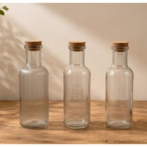 Glass Bottle w Cork Cover Embossed Designs