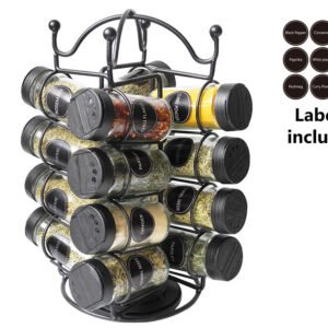 Glass Spice Set 16 Pieces with Rotating Metal Stand