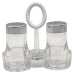 Acrylic salt&pepper shaker Set on Stand Chrome Cover