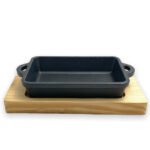 Rectangular Cast Iron Sizzling with wooden base 15 cm