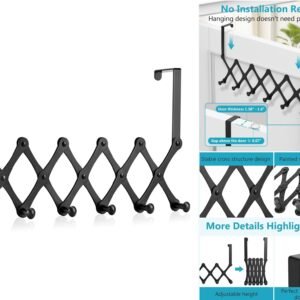 Expandable Black Metallic over the door hanger with 6 hooks