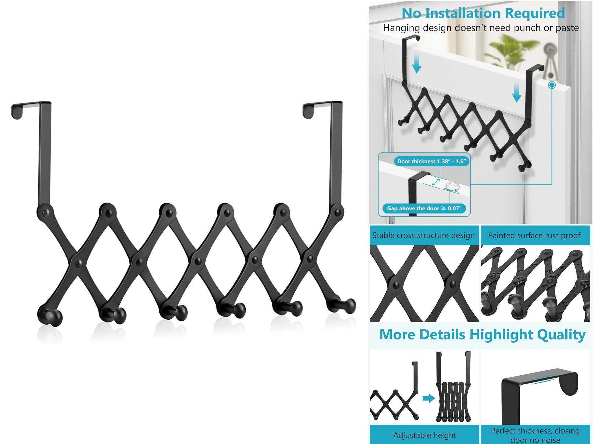 e09bb6984e38f8a4be3ebec33de4837e.jpg Expandable Black Metallic over the door hanger with 6 hooks