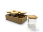 Set of 6 Borosilicate Glass Jars with Bamboo Cover 200 ml