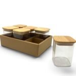 Set of 6 Borosilicate Glass Jars with Bamboo Cover 200 ml