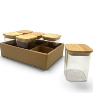 Set of 6 Borosilicate Glass Jars with Bamboo Cover 200 ml