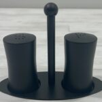 Mat Black Stainless Steel Salt and Pepper Set on Stand