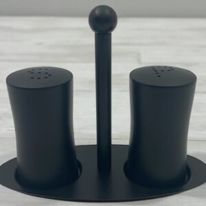 Mat Black Stainless Steel Salt and Pepper Set on Stand