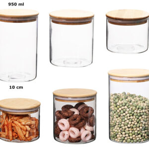 Borosilicate Glass Round Jar Wood Cover 950 ml