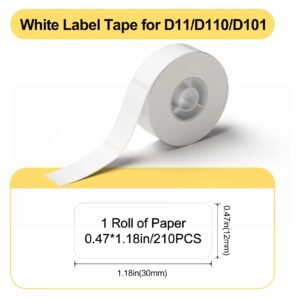 NIIMBOT Labels for D110 Label Maker Printer Labels 0.47"x 1.18"(12x30mm), 1 Roll of 210
