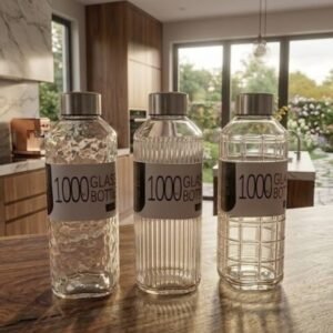 Square Glass Water Bottle 1 L with SS Cover