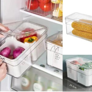 Fridge Storage Box w 2 Strainers & Cover & Handle