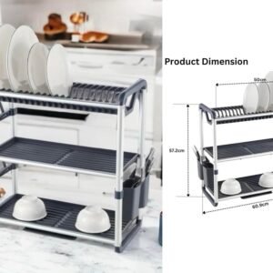 3 Tiers Aluminium Dish Rack with Removable Plastic Tray