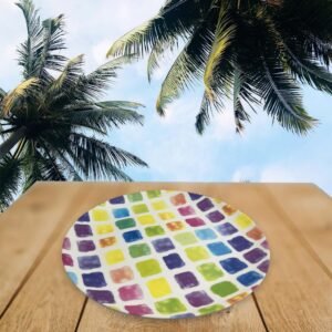 Colorful Squares Melamine Round Tray; 12"