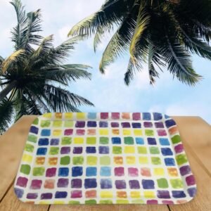 Colorful Squares Melamine Rectangular Tray; 17"