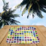 Colorful Squares Melamine Rectangular Tray; 15"