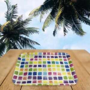 Colorful Squares Melamine Rectangular Tray; 15"