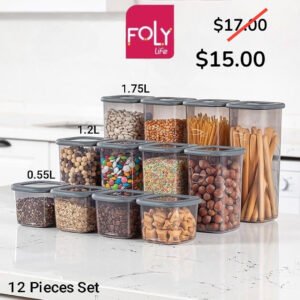 Top selling 12 Pieces square Poli food savers 4x0.55L + 4x1.2L + 4x1.75L