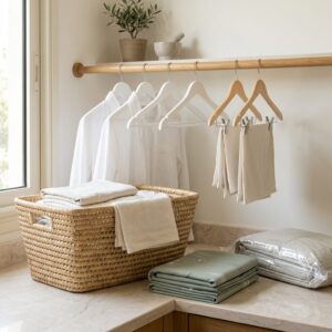 Laundry basket, ironing board cover, suit hangers and vacuum storage bag — Laundry Day bundle