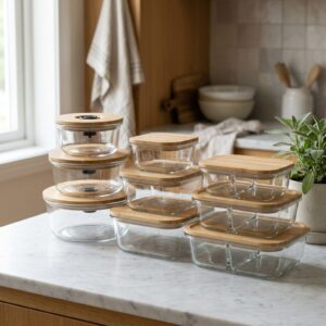Stacked divided food containers and vacuum-seal storage boxes — Leftovers & Freezer bundle