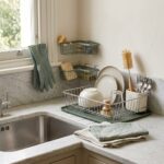 Draining board, dish rack, cutlery drainer, sink baskets and brushes around a kitchen sink — The Sink Corner bundle